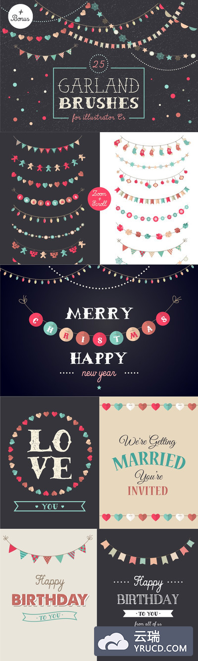 节日笔刷套装 Holidays Garland Brushes set + bonus