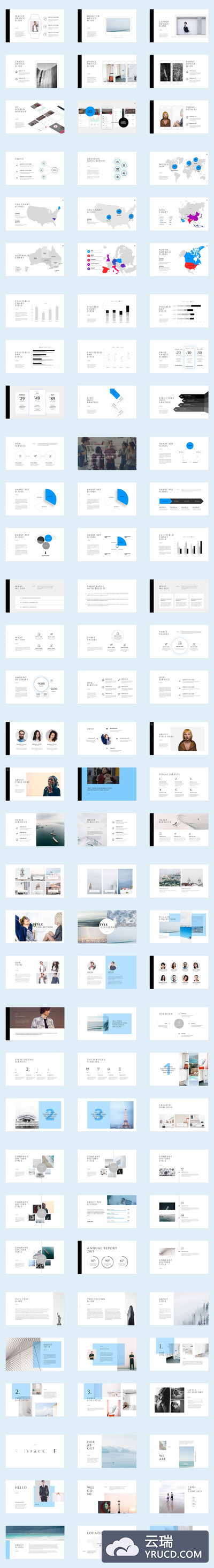 PPT | 40个精选颜色幻灯片蓝色冷色调图标团队合作迷人照片画廊艺术图