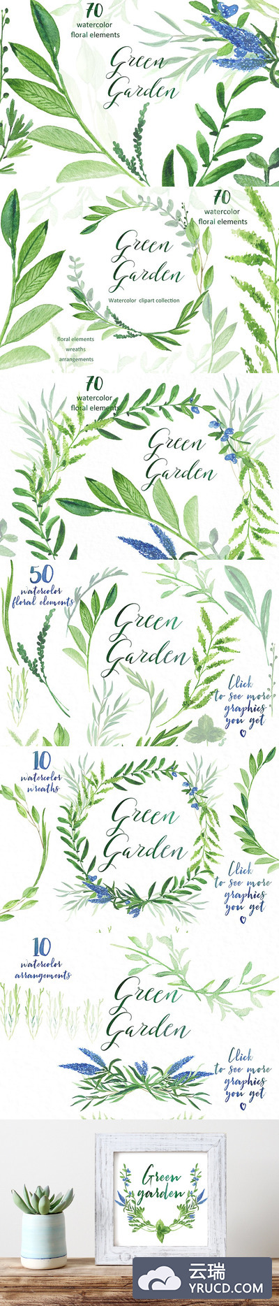 绿色水彩植物素材 Green garden. Watercolor collection
