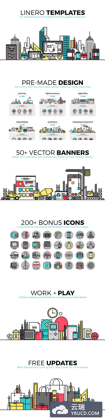 简约的线条彩色城市图标 Linero Templates