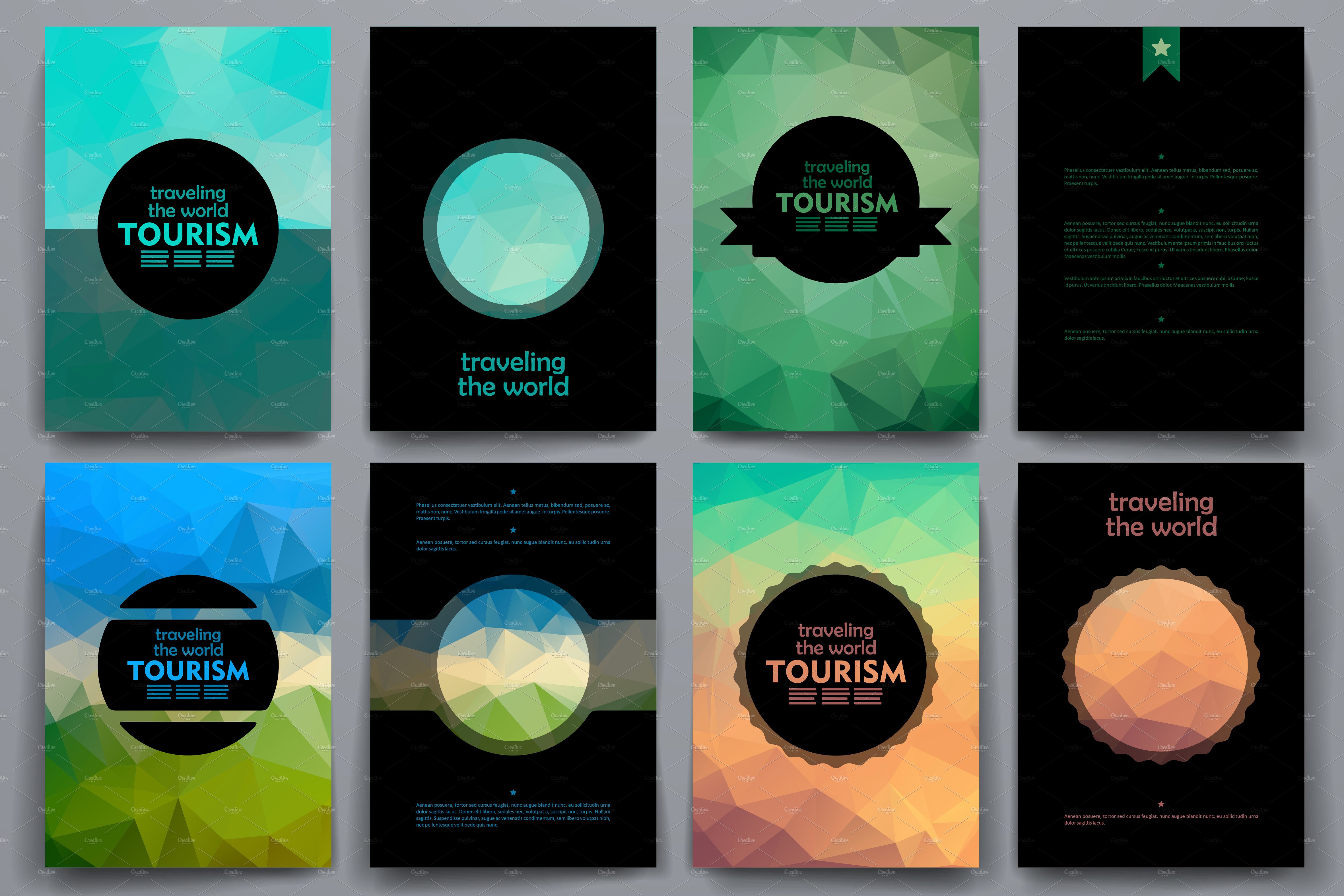 多边形画册模板 Tourism. Brochures in poli style.