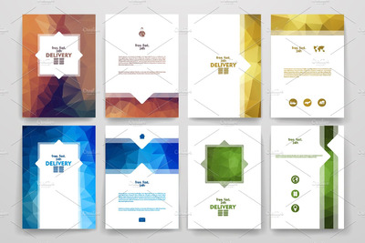 多边形画册套装模板 Set of delivery brochures