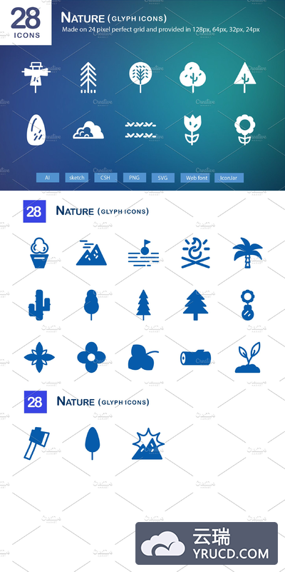 28个自然界主题的图标 28 Nature Glyph Icons