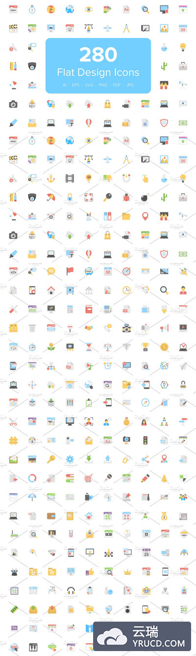 280个美丽的扁平化图标 280 Flat Design Icons