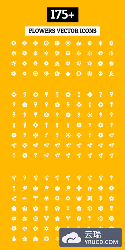 175个花朵样式图形的图标套装 175+ Flowers Vector Icons