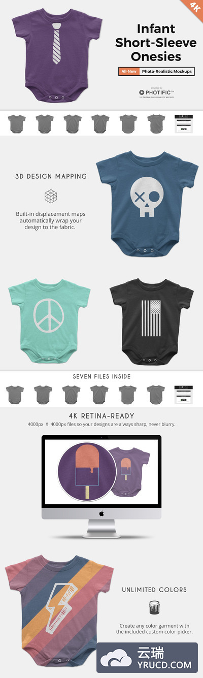 婴儿衣服样机模型 Infant Short Sleeve Onesie Mockups