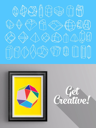 25种矿物质多边形宝石图形素材 25 Minerals (Plus 10 FREE Gemstones)