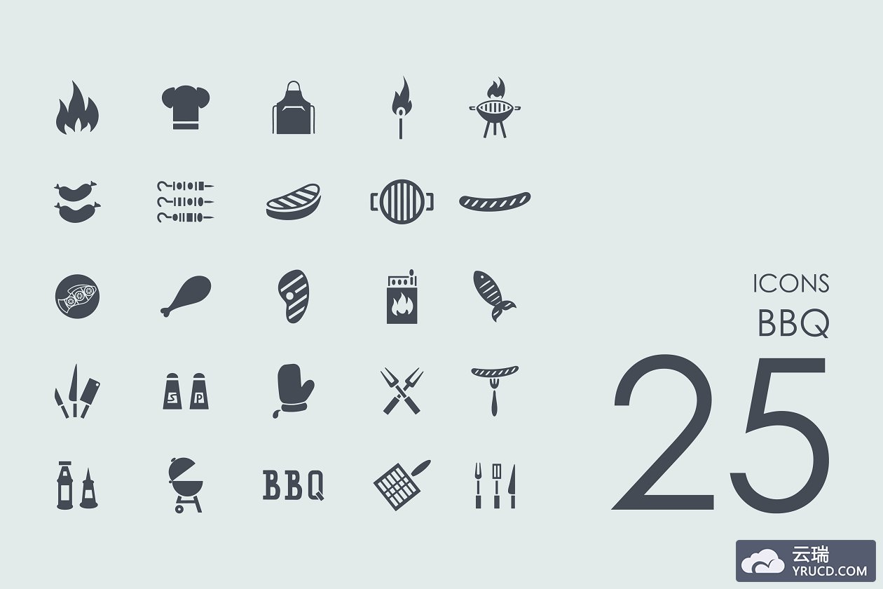 25个BBQ烧烤主题图标套装 25 BBQ icons