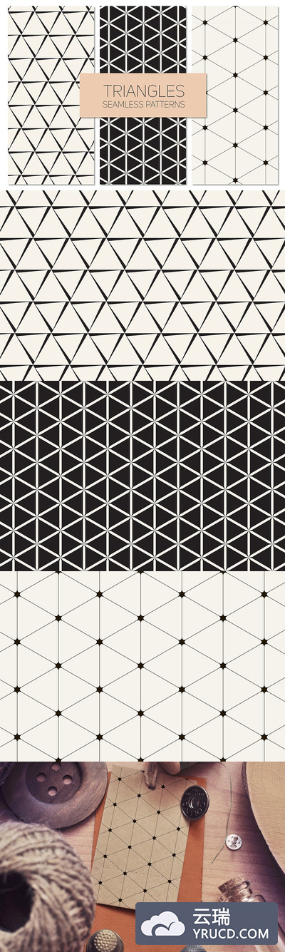 三角形无缝背景纹理素材 Triangles. Seamless Patterns Set 10