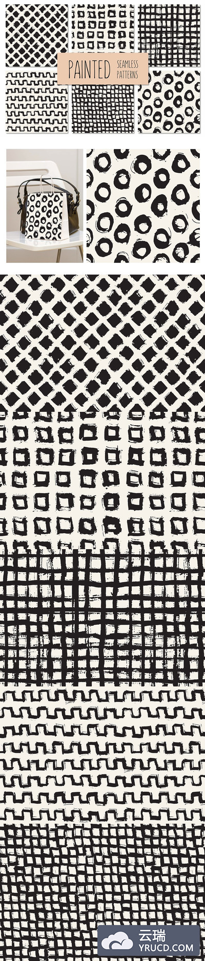 印刷无缝背景纹理素材 Painted Seamless Patterns Set 3