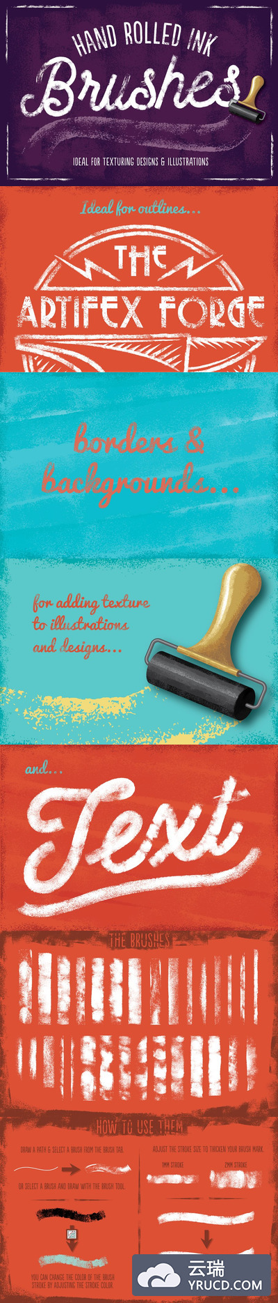 手绘墨水效果笔刷 Hand Rolled Ink Brushes