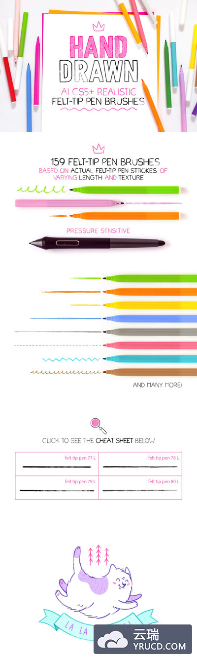 手绘效果的Ai笔刷 Realistic felt-tip pen AI brushes