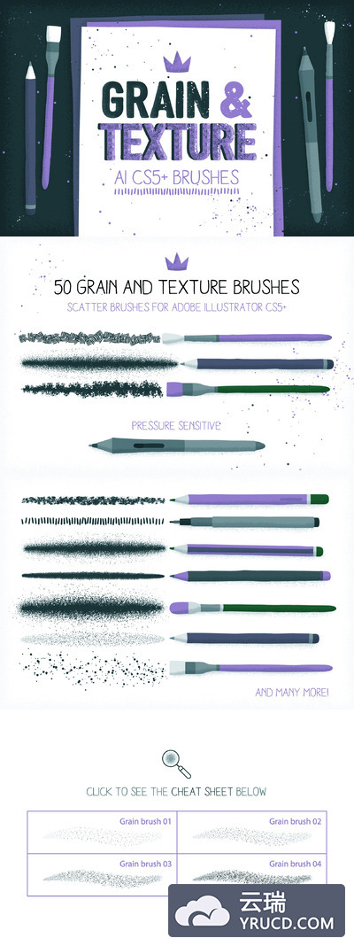 好用的Ai笔刷套装 Grain and texture AI brushes