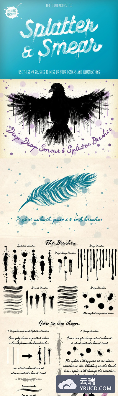 趣味的手绘笔刷效果 Splatter & Smear Brushes