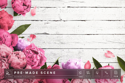 花卉广告图样机 Floral Peonies Mockup Scene #002