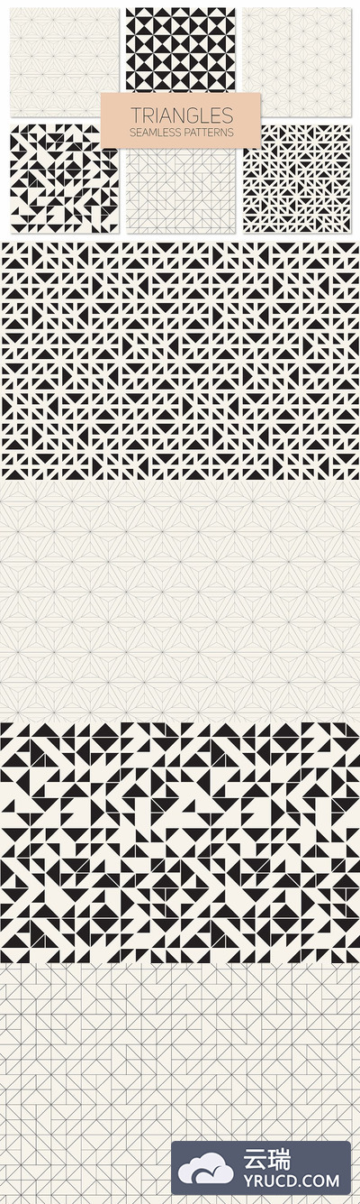 三角形无缝背景纹理素材 Triangles. Seamless Patterns. Set 4