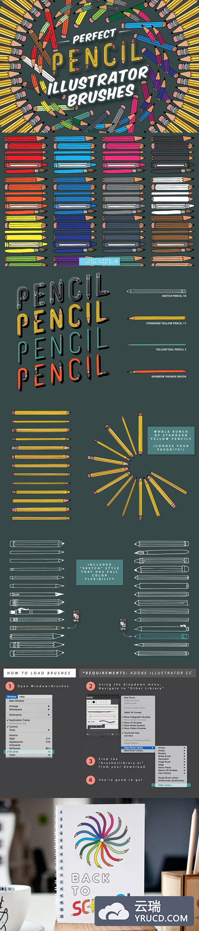 完美的粉笔插画笔刷 Perfect Pencil Illustrator Brushes