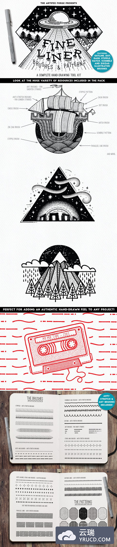 好的线条笔刷图案 Fine Liner Brushes & Patterns