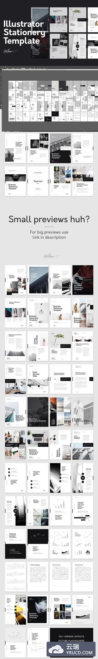 时尚多内容的的杂志画册模板 Illustrator Stationery Template