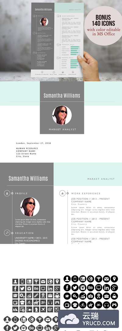 照片简历模板 2 in 1 photo Word resume template