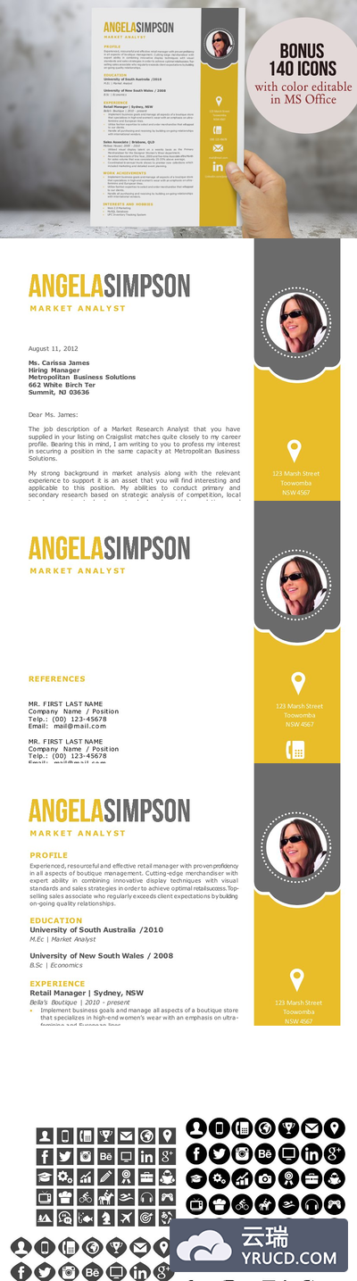 时尚的简历二合一 2 in 1 stylish Word photo resume