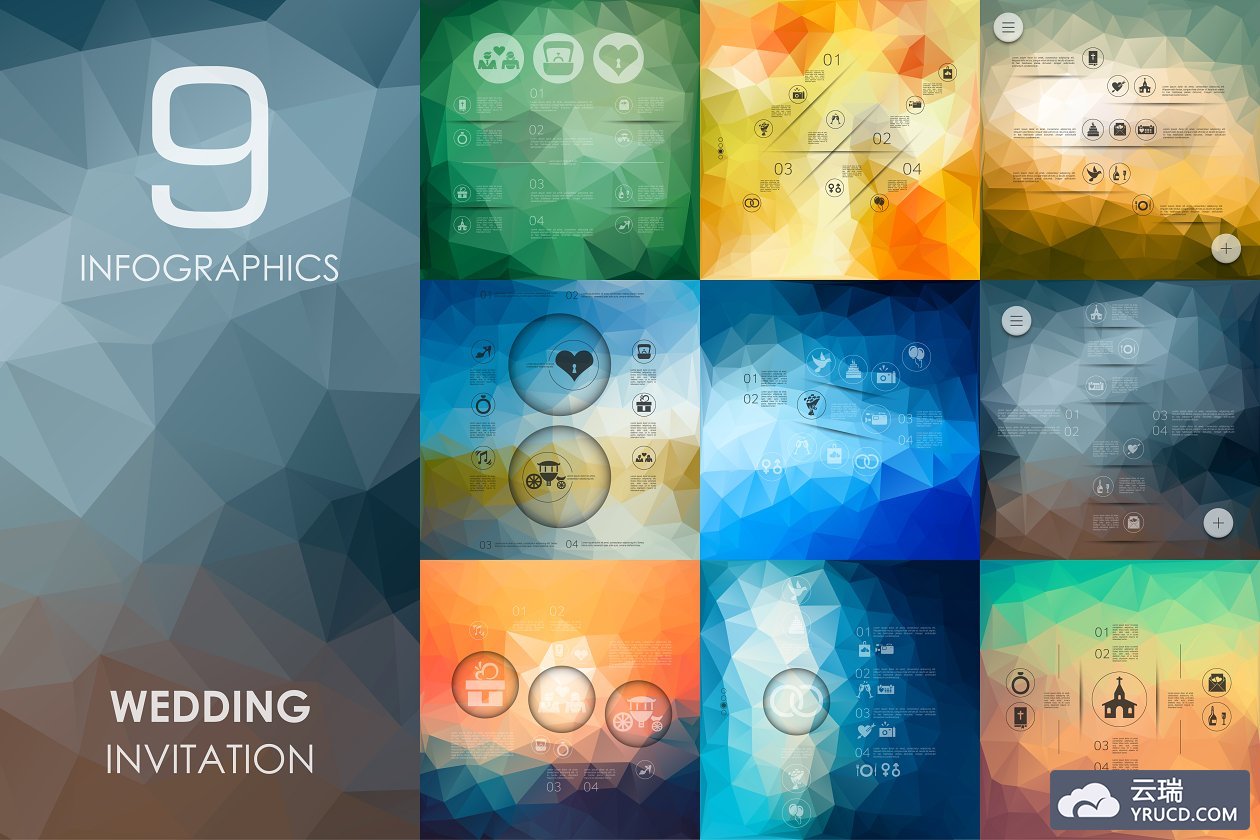 9个多边形背景纹理图形 9 Wedding infographics