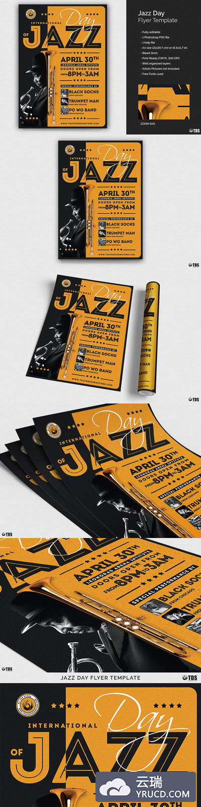 爵士音乐海报模板 Jazz Day Flyer PSD V1