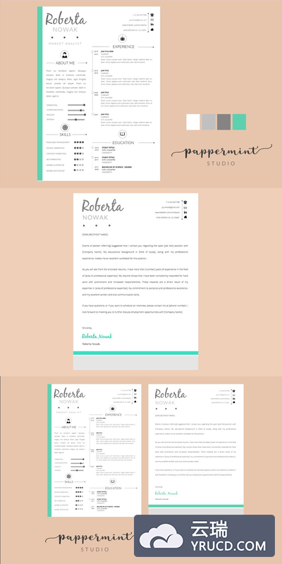漂亮的简历模板 Resume Template + Cover Letter WORD