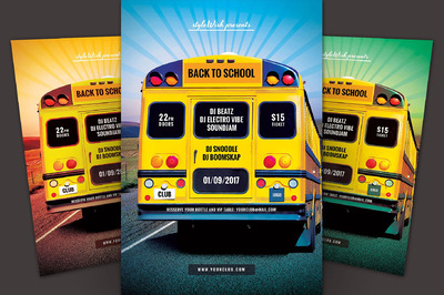 回归学校的校车主题海报模板 Back to School Flyer Template