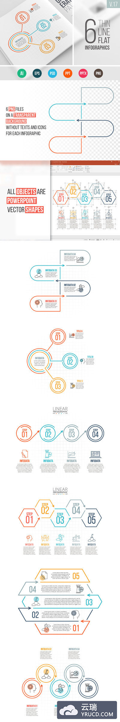 线型的信息图表元素PPT模板 Linear elements for infographic v.17