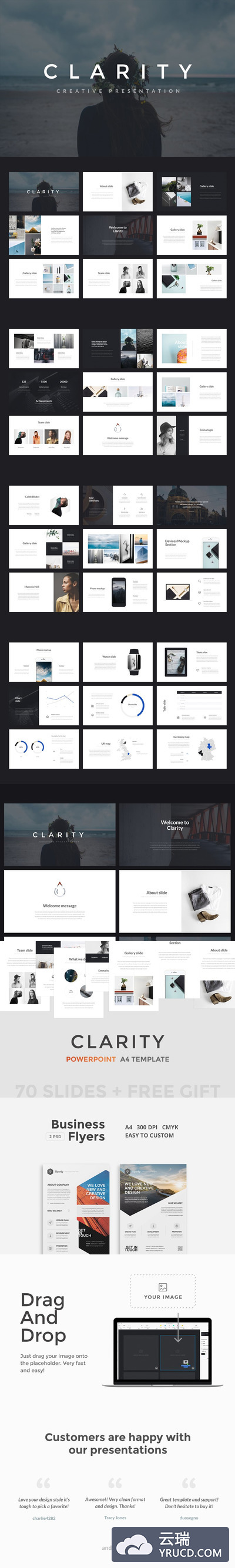 简约的个人介绍PPT模板 Clarity PowerPoint Template + A4