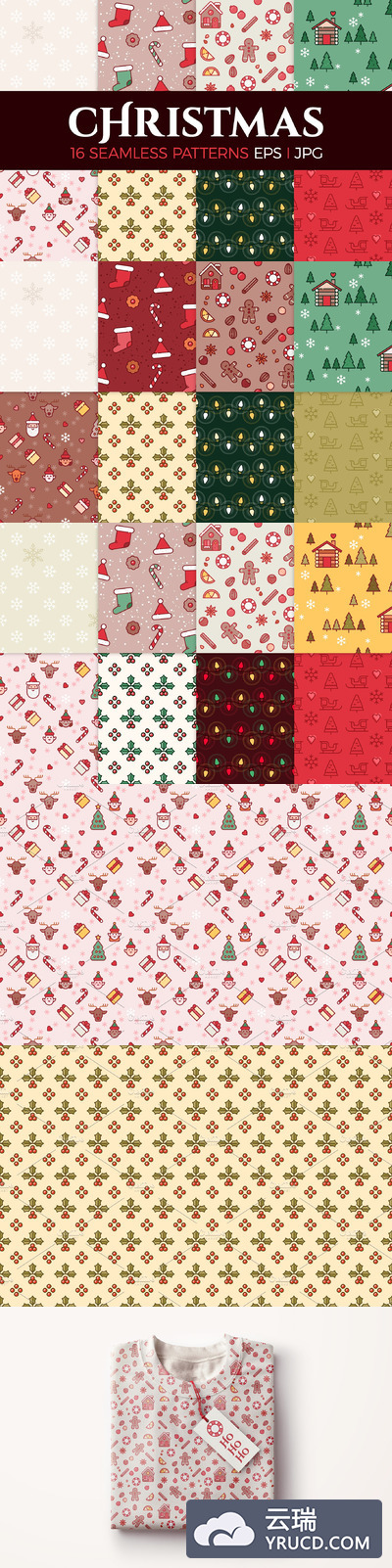 16个圣诞节无缝背景纹理素材 16 Christmas seamless patterns