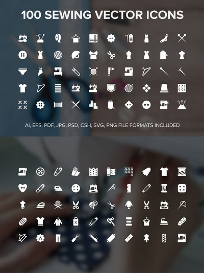 200个针织缝纫相关的主题图标 100 Sewing Vector Icons