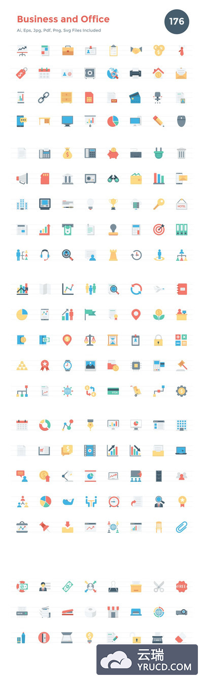 176个商业和办公图标套装 176 Flat Business and Office Icons