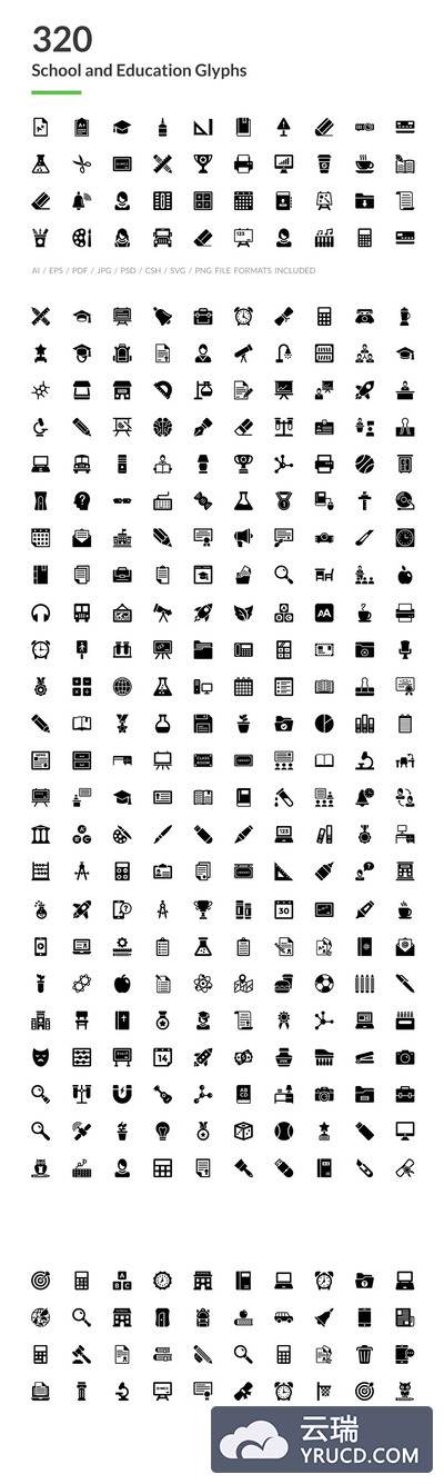 320个学校教育主题的图标 320 School and Education Glyph Icons