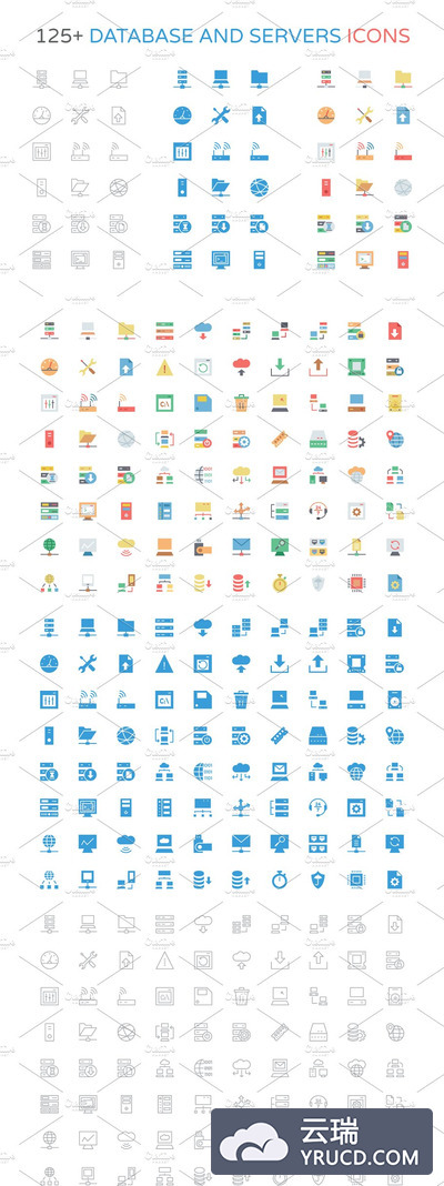 125个数据库和服务器相关的图标套装 125+ Database and Server Icons