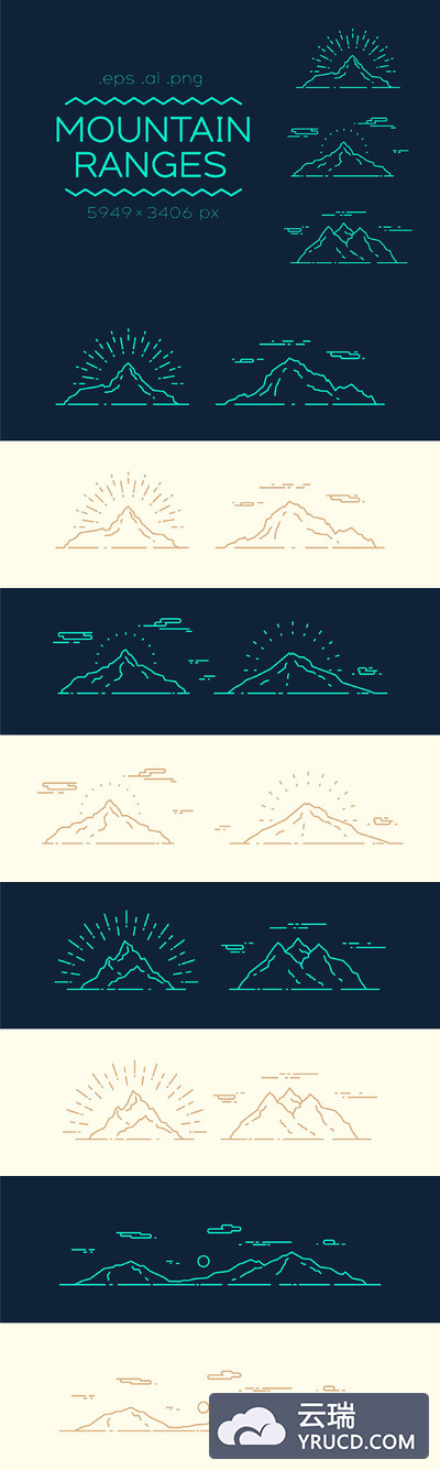线性山脉套装 Set of linear mountains ranges