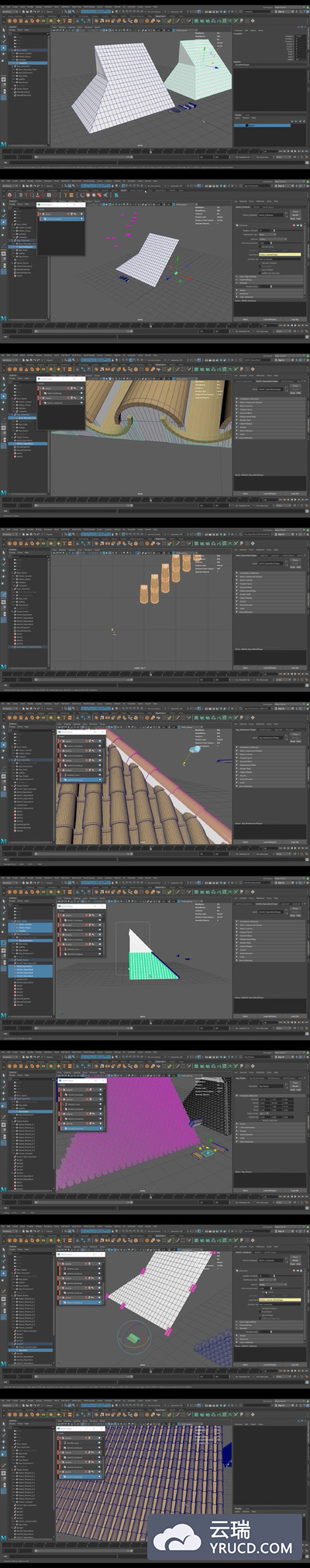 MAYA 中如何使用MASH铺设任何类型屋顶教程