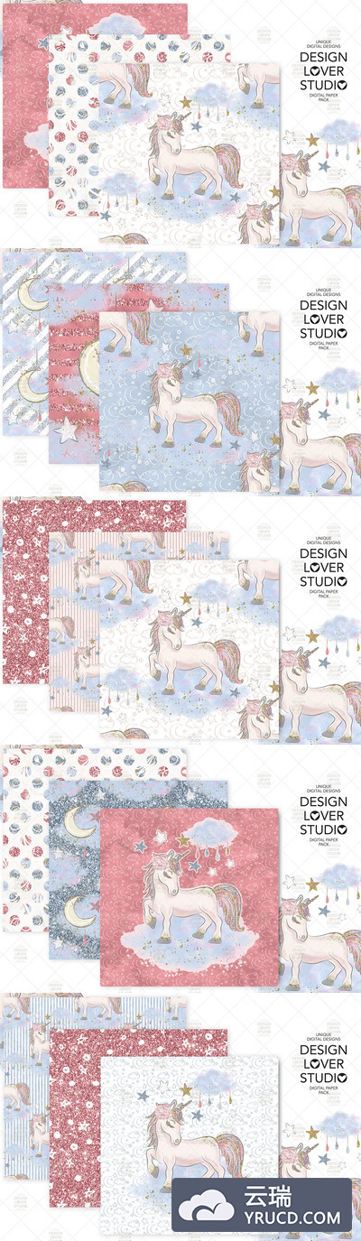 背景纹理 | 可爱梦幻粉色系星星独角兽数码纸张纹理剪贴画