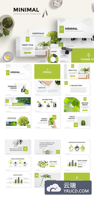 5个预制颜色的Google Slides幻灯片powerpoint演示模版（pptx）