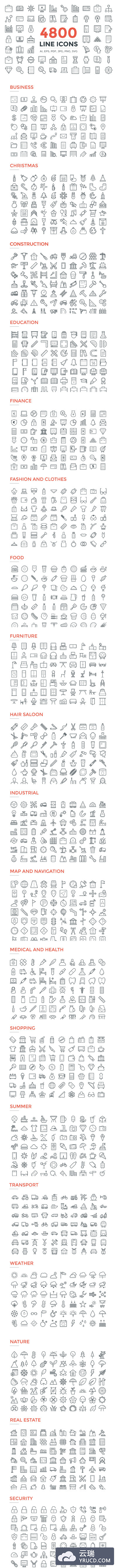 4800个高品质的线型图标下载 4800 Line Icons Pack