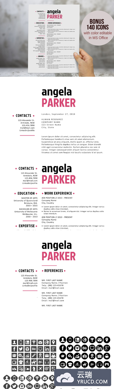 大标题的简历模板 Large name 3 in 1 resume template
