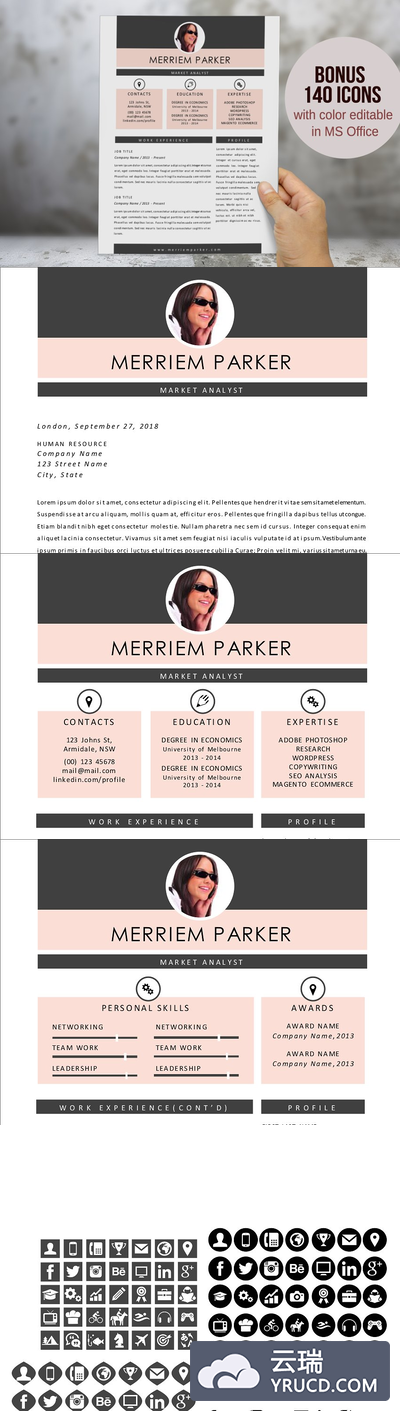 现代照片风格的简历模板二合一 2 in 1 modern photo resume template