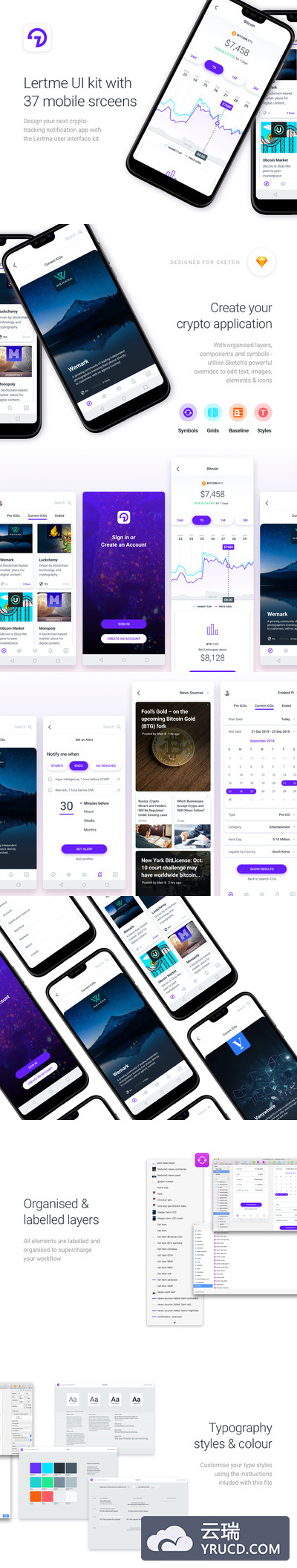 加密货币虚拟币app（sketch UI Kit工具包）