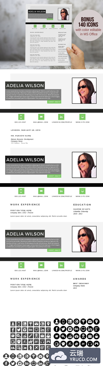 绿色照片Word简历模板 Green photo 2 in 1 Word resume