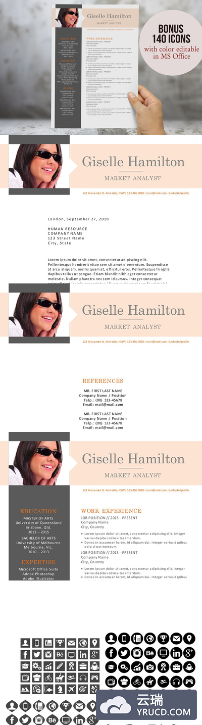 带照片的简历模板 3 in 1 photo Word modern resume