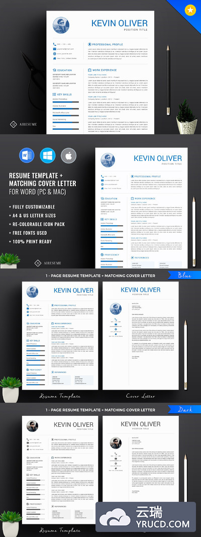 单页现代简历模板 One Page Modern Resume Template