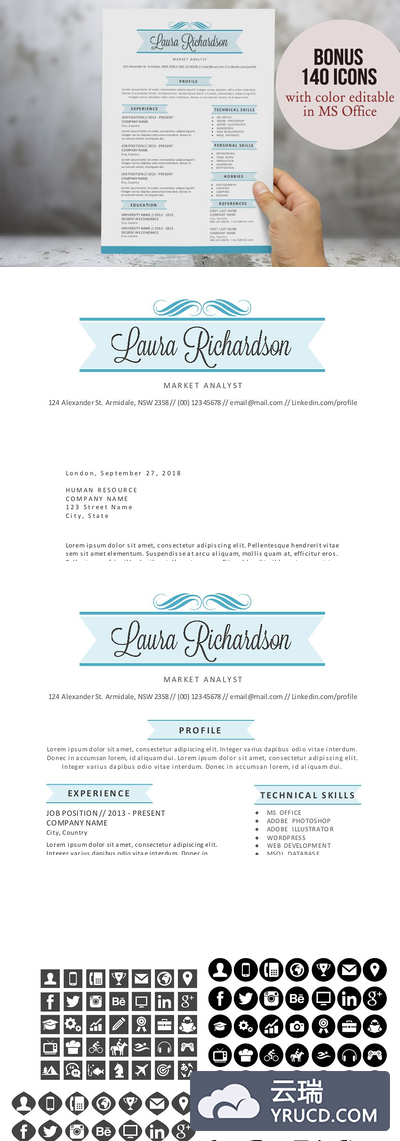 时尚的简历二合一 2 in 1 stylish banner Word resume
