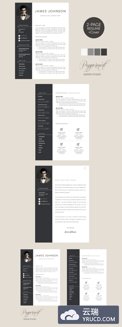 帅气的简历模板 Resume Template + Cover Letter WORD