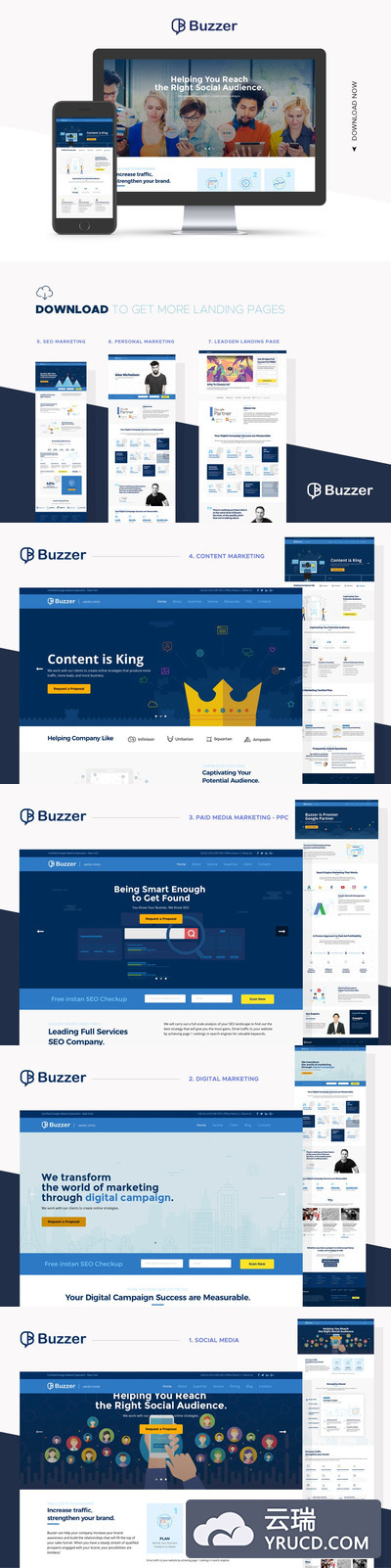网页模板 | 社交媒体营销媒体SEO现代登录页面高品质布局美丽图像HTML5